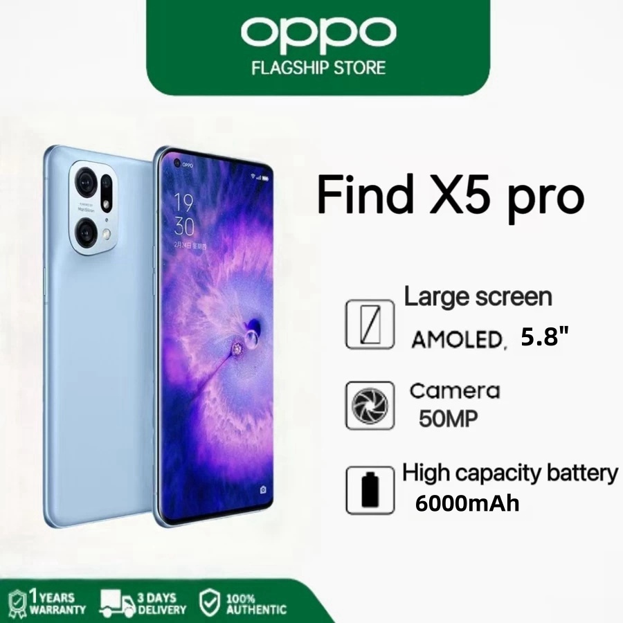 OPPO ค้นหา X5 Pro 5.8 นิ้ว 16GB + 512GB 50 + 72MP 6000mAh สมาร์ทโฟน 5G โทรศัพท์เล่นเกมราคาถูกรับประก
