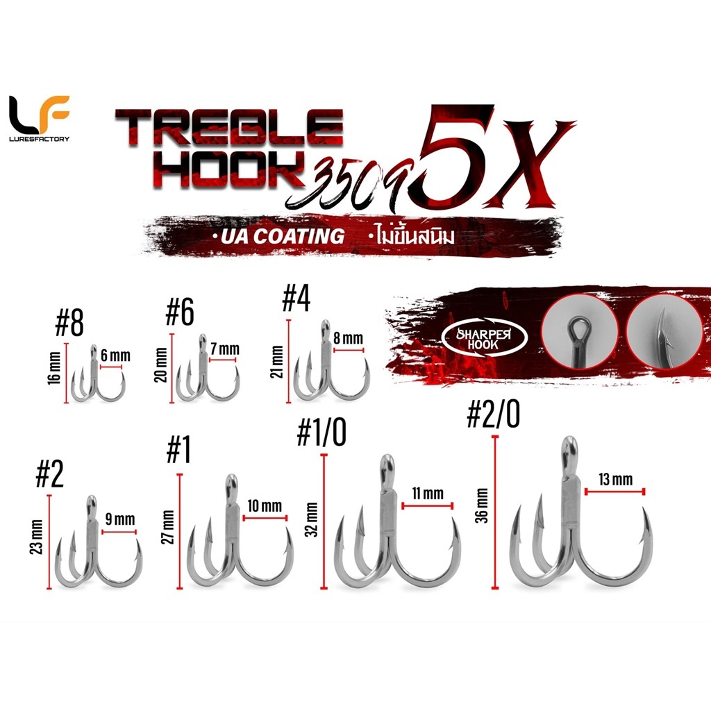 เบ็ดสามทาง TREBLE HOOK 3509-5X BY LF / คม แข็งแรง ทนทาน หนาถึง5X กันเลยทีเดียว ไม่มีไม่ได้แล้ว พลาดนะคะ ส่งไวมากกกกก
