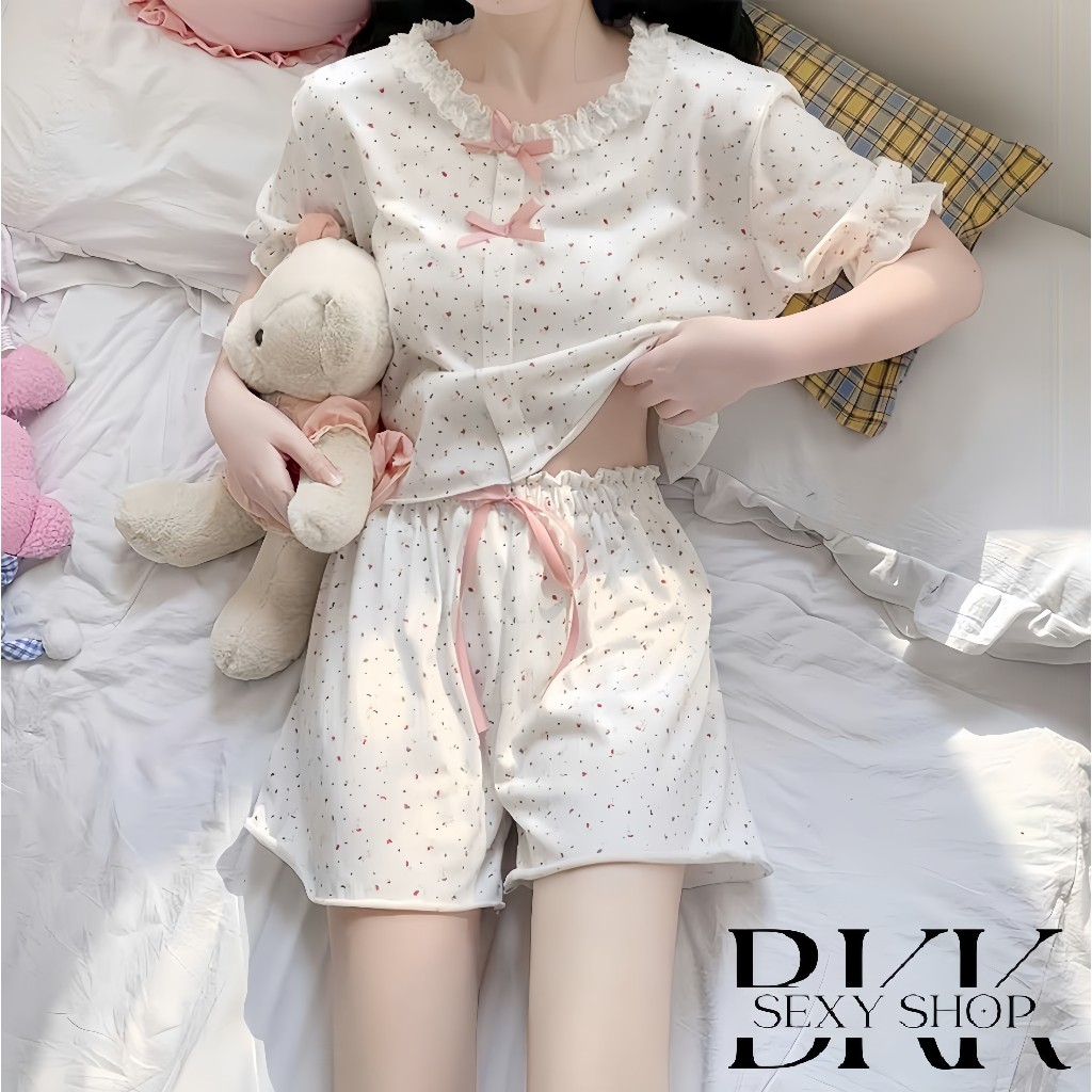 BKK SEXY ชุดนอนน่ารักๆขาสั้น เซตชุดนอน ชุดนอนแขนสั้น 🌰 มีไซต์ M-5XL นน 40-100 KGผ้าเด้งนิ่มลื่น ใส่สบาย B-974