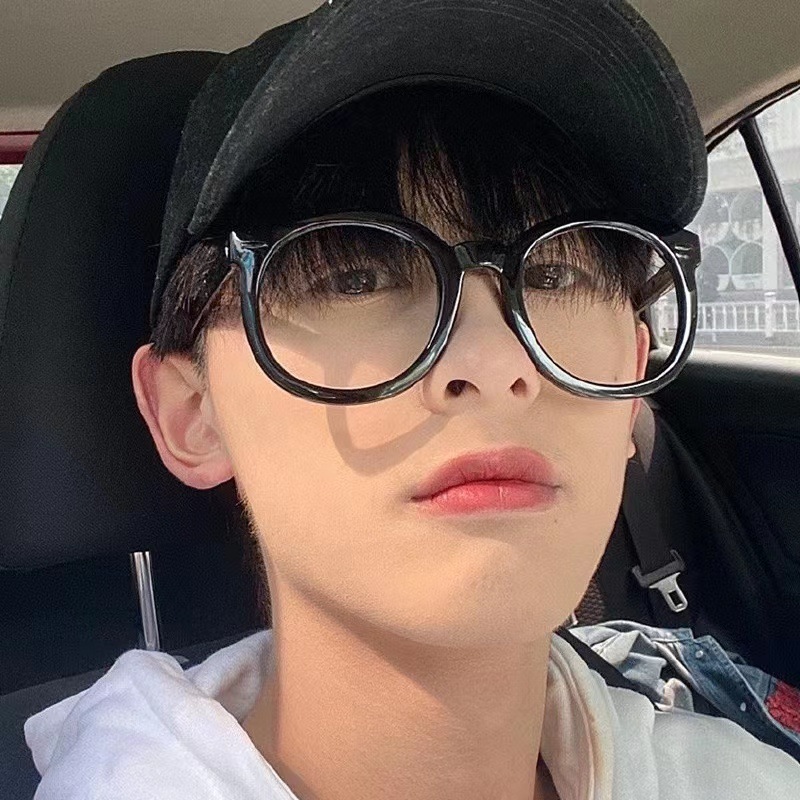 COD❤️แว่นกรองแสงสีฟ้ากรอบกลมใหญ่วินเทจแฟชั่นสไตล์เกาหลีเบาพิเศษแว่นตาสำหรับผู้ชายและผู้หญิง-a.one - รูปที่ 5