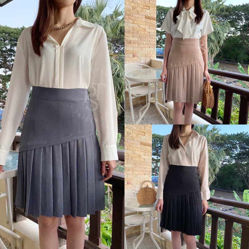 กระโปรงทรงเอ จับจีบเฉียง มีซับใน ยาว 23 นิ้ว