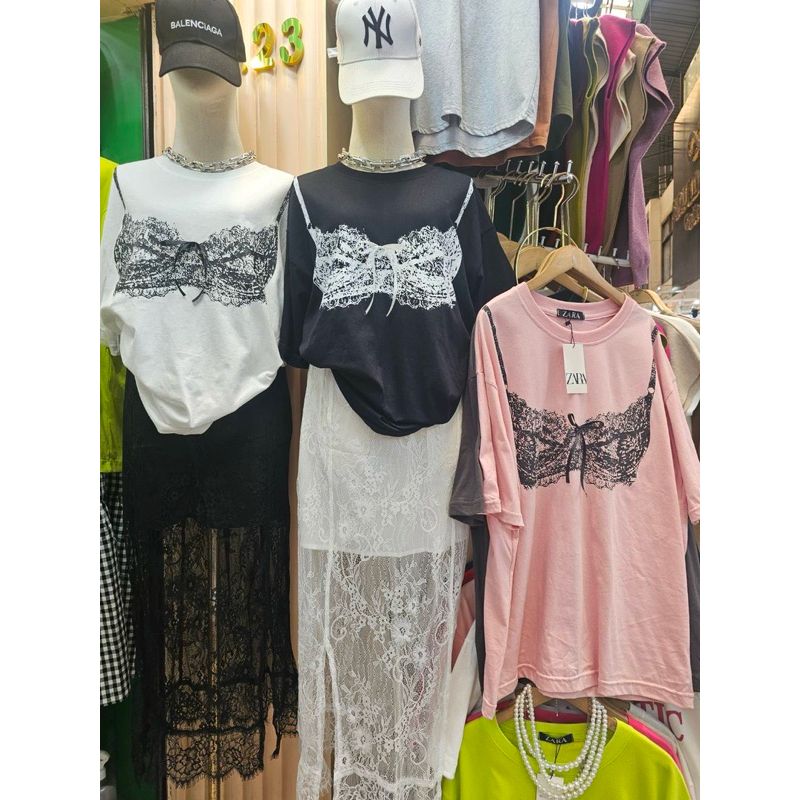SUBMIT | Oversize เสื้อยืดโอเวอร์ไซส์ No.23 ลายบราลูกไม้ดำ