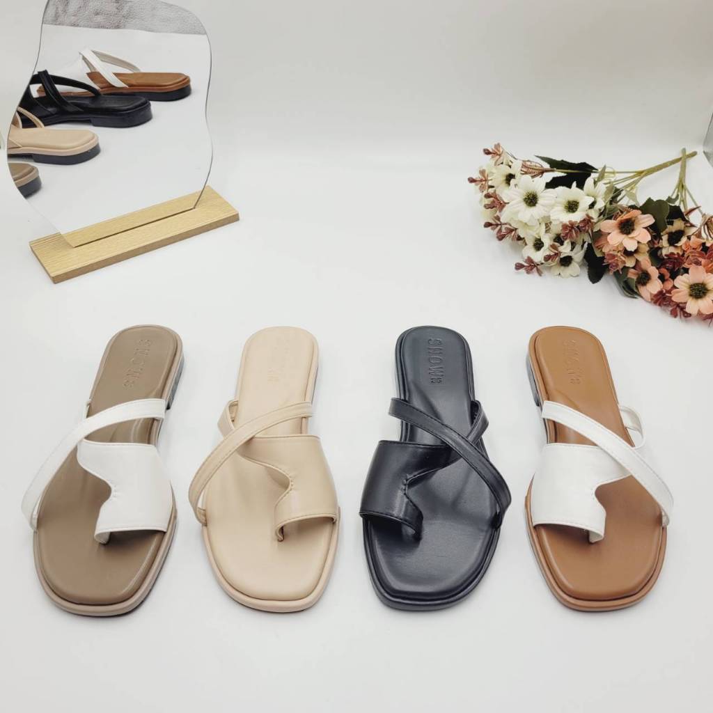 รองเท้าแตะแบบสวมโป้ง สายไขว้ (เสริมอุ้งเท้า) สไตล์เกาหลี