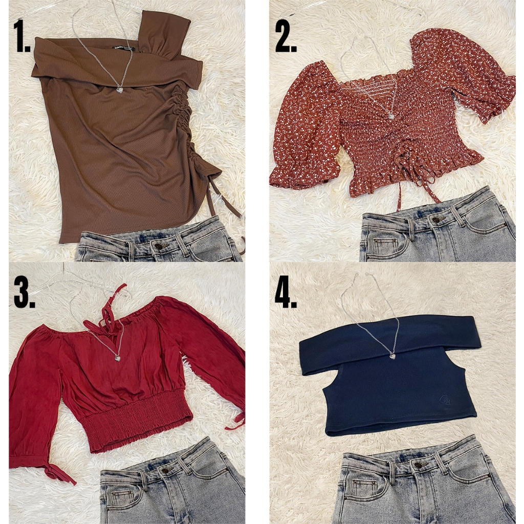 เสื้อปาดไหล่ เสื้อกล้าม แขนตุ๊กตา แต่งเชือกรูปด้านข้าง ผ้าร่องเล็กยืด