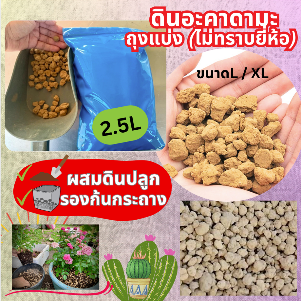 2.5ลิตร/2Kg.ดินอาคาดามะ ไซส์L/XL รองก้นกระถางเพิ่มการเกิดรากส่วนล่าง ระบายน้ำ-อากาศ ไม่ยุบไม่เละไว