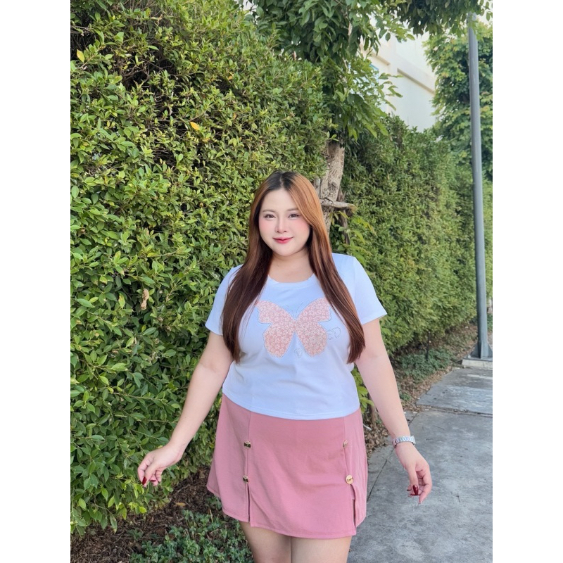 ย 110 เสื้อครอปคอยูสาวอวบผ้าคอตตอนยูนิ งานรีดเพชรสวยๆใสสบายผ้านุ่ม