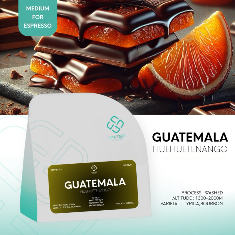 United Coffee Roaster เมล็ดกาแฟกัวเตมาลา คั่วกลาง (Guatemala) ได้ความเข้ม ที่มากับรสส้ม ปิดท้ายด้วยคาราเมลอ่อนๆแบบสมูท