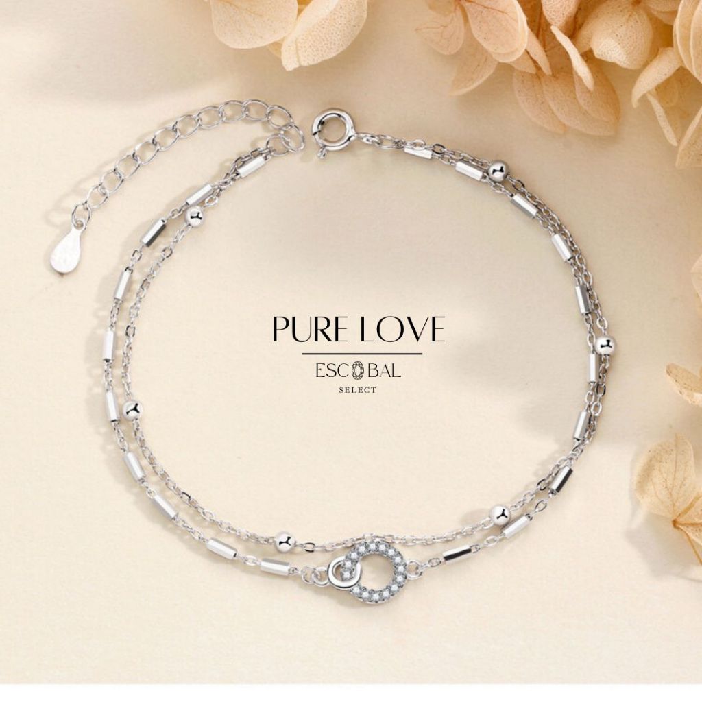 ESCOBAL สร้อยข้อมือเงิน Pure Love สร้อยข้อมือเงินแท้ สร้อยข้อมือเพชร กำไลแฟชั่น ข้อมือเงินแท้ กำไล