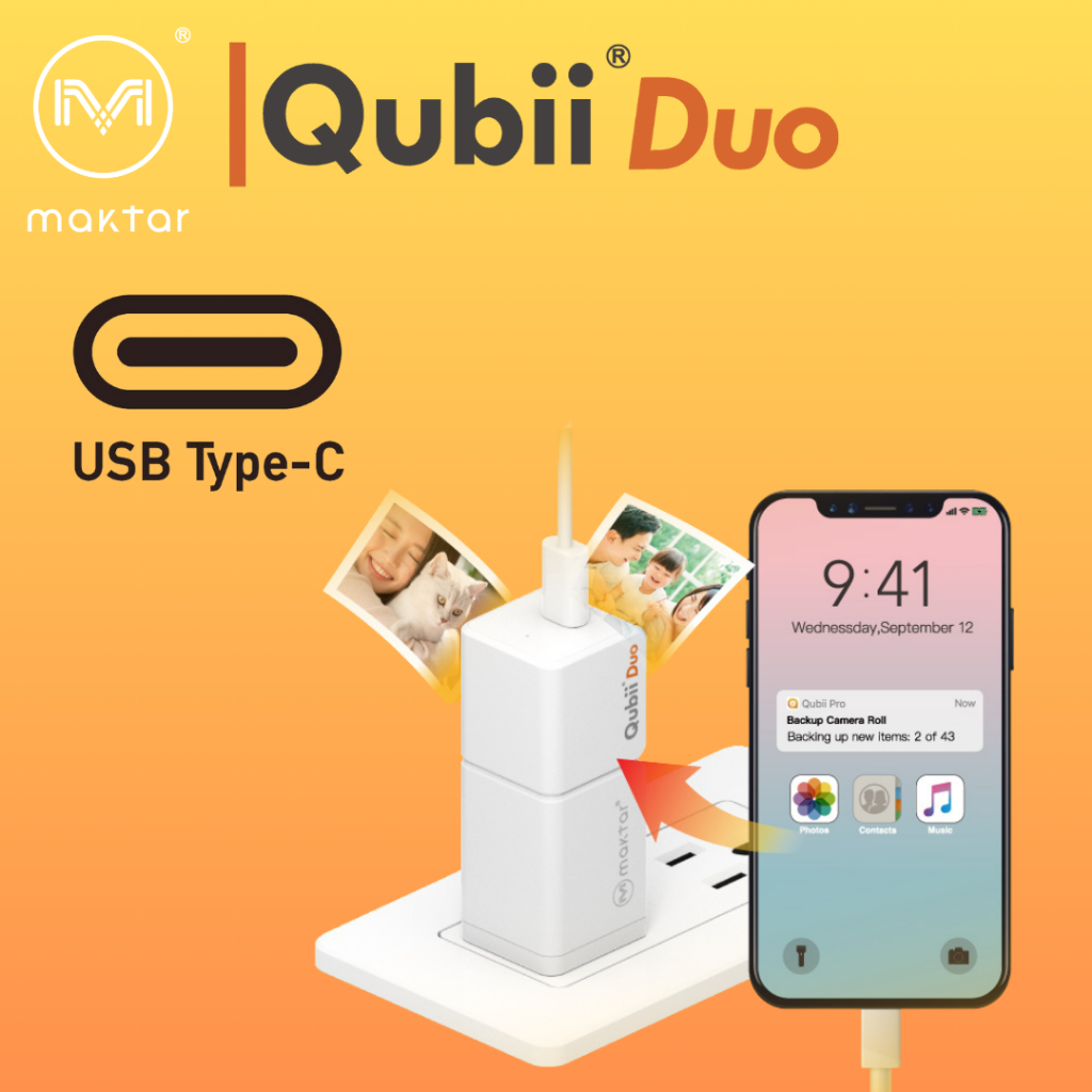 Qubii Duo USB-C แฟลชไดร์ฟ เก็บข้อมูล, ตัวจัดเก็บข้อมูล Back up, สำรองข้อมูลอัตโนมัติ สำหรับมือถือ iP