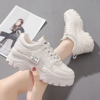 Tikp5 PU รองเท้าผ้าใบผู้หญิง เสริมส้น 5 ซม.35-40รองเท้าไซส์ใหญ่ มี 3 สี ใส่สวยมาก ใส่สบาย ใส่เที่ยวใส่ทำงานได้