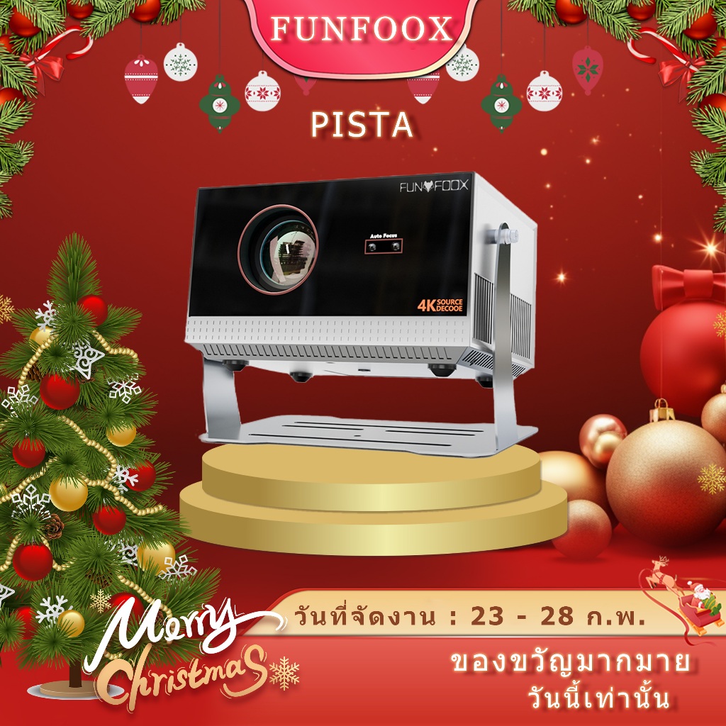 【High Brightness】Bestseller FUNFOOX PISTA โปรเจคเตอร์ projector 9500 ลูเมน ออโต้โฟกัสแก้ไขภาพสี่เหลี่ยมคางหมู 4K