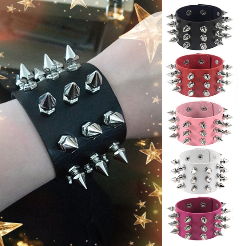 สร้อยข้อมือ กำไล ข้อมือ หนังCuspidal Spikes Rivet Stud Wide Cuff PU Leather Punk Gothic Rock Unisex Bracelet
