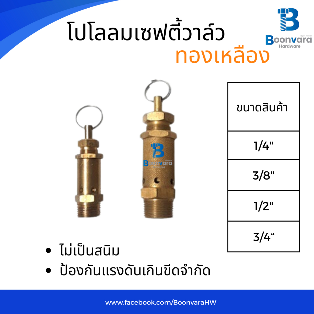 โปโลลม-เซฟตี้วาล์ว ทองเหลือง 1/4 นิ้ว - 3/4 นิ้ว