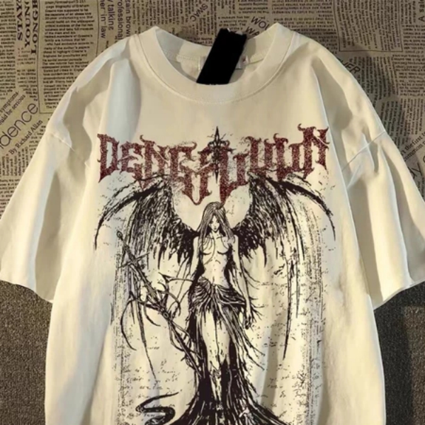 เสื้อยืด ขาว oversize เสื้อยืดแขนสั้นผู้ชาย พิมพ์ลายเท่ๆใส่สบาย มี 2 สี ขาว/ดำ เสื้อดํ เสื้อคู่