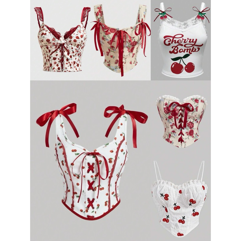 เสื้อผ้าผู้หญิง  เสื้อสายเดี่ยว สีสันหลากหลาย ดอกไม้ ลวดลาย ไหล่ ผูก เสื้อสายเดี่ยว Camisole เสื้อท็อป Pre-order