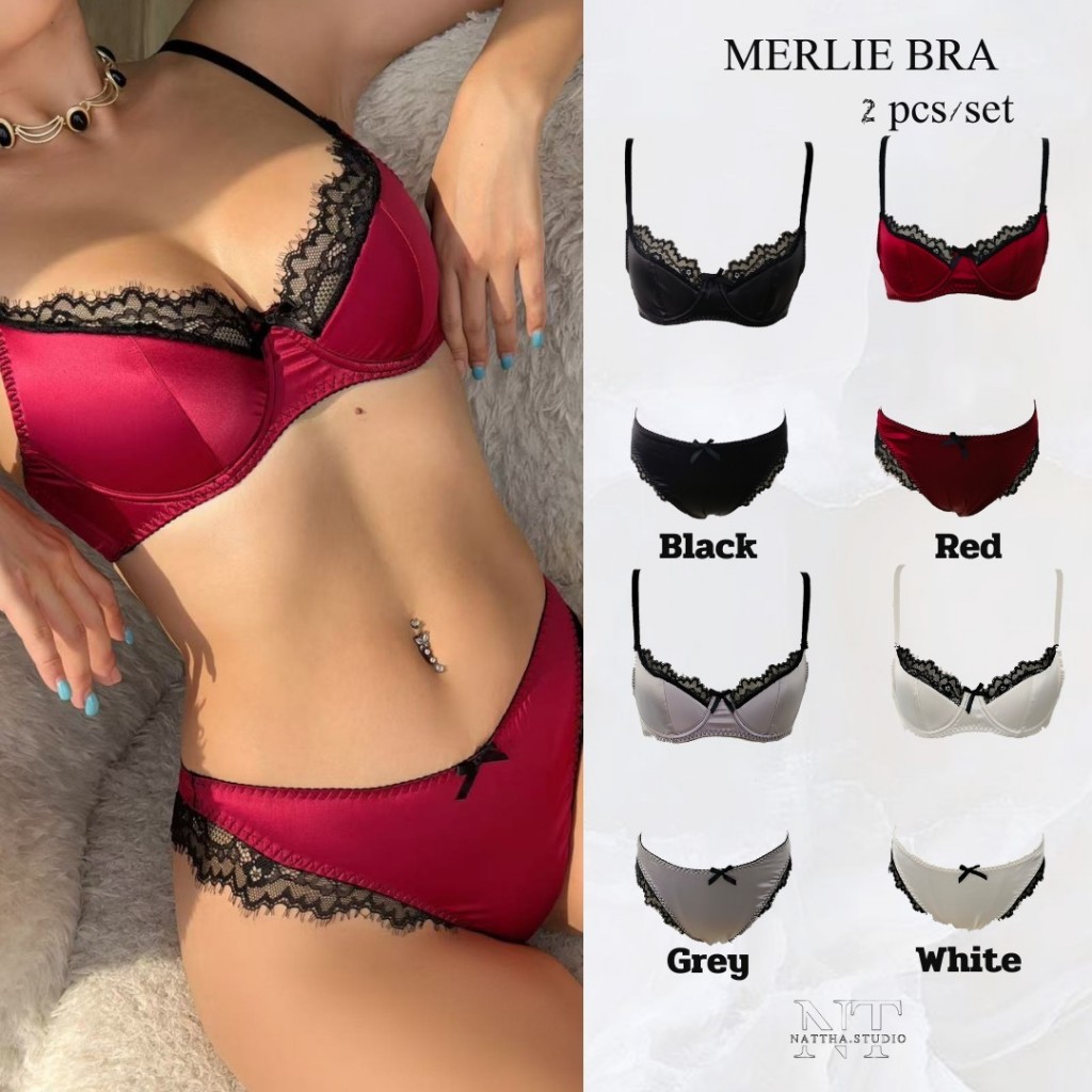 Nattha.Studio /Merlie5563 bra set เสื้อชั้นใน + กางเกงชั้นใน เซ็ตชุดชั้นใน ผ้าซาติน Clothing ผู้หญิง La บรา Women Lady