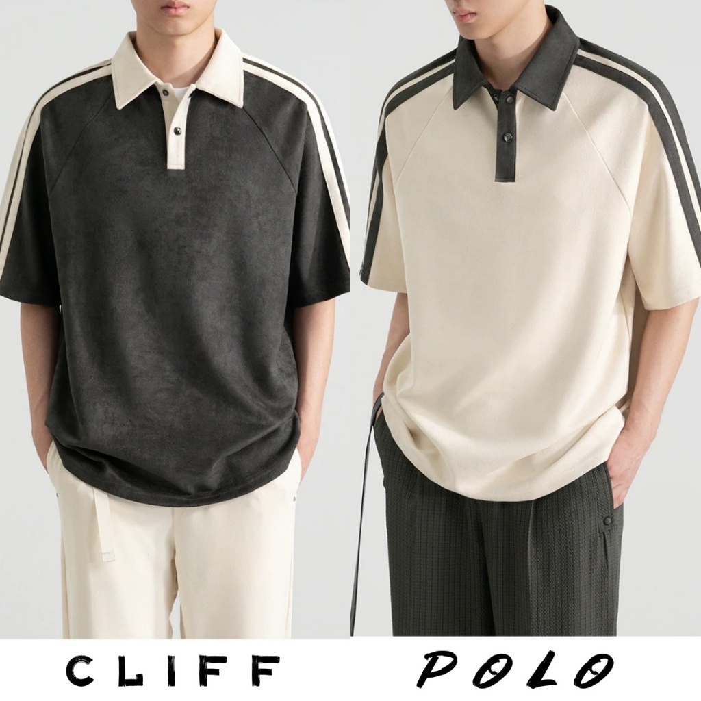 CLIFF เสื้อโปโลผู้ชาย ไหล่ แบบหลวม ลำลอง แขนสั้นฤดูร้อน ยอดนิยม เสื้อยืด