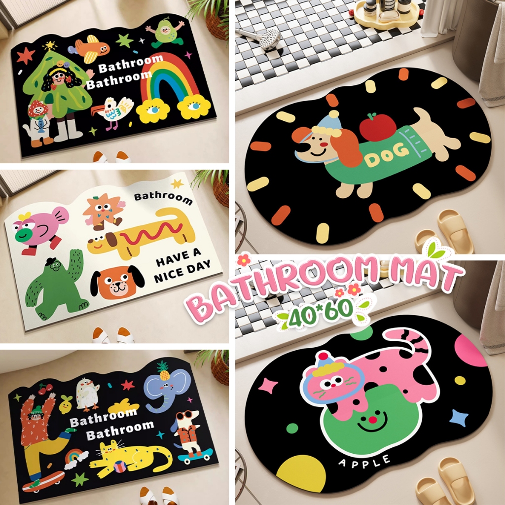 พรมเช็ดเท้าลายการ์ตูน40*60 แผ่นดูดซับโคลนไดอะตอม พรมห้องน้ำหนัง PU-แห้งง่าย กันลื่น