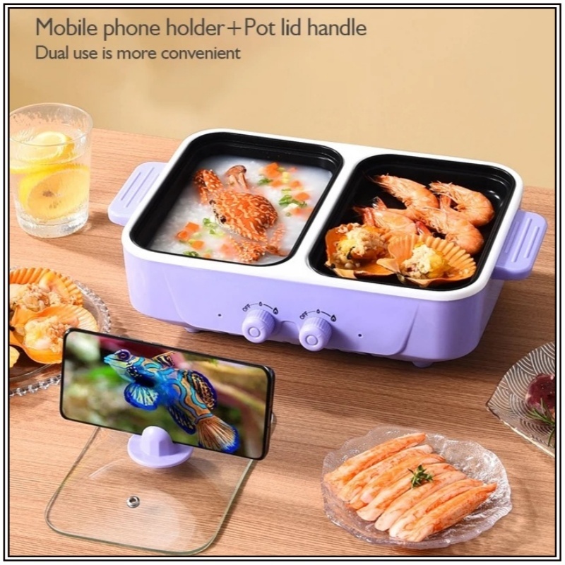 💕กระทะอเนกประสงค์2in1 เตาปิ้งย่างไฟฟ้า เตาย่างบาร์บีคิวไฟฟ้า Non-StickPan มัลติฟังก์ชั่นหม้อบาร์บีคิวเบเกอรี่หม้อหุงข้าว - รูปที่ 5