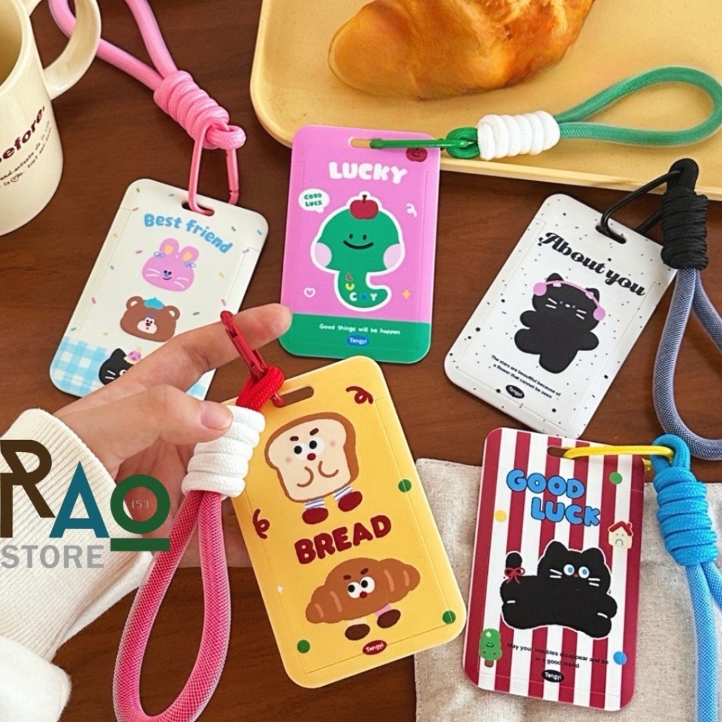 RAO Store พร้อมส่ง ที่ใส่บัตรพนักงานลายการ์ตูนสีสันสดใส  คีย์การ์ด มีสายคล้องแขน