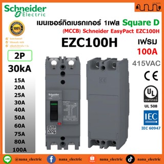 [30kA] เมนเซอร์กิตเบรกเกอร์ 2โพล(1เฟส) เฟรม100A (MCCB) Schne…