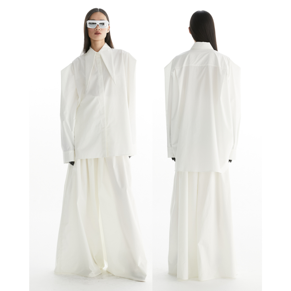 The SRT X14 (TBL245) Snowpiercer Oversized Shirt - เสื้อเชิ้ตโอเวอร์ไซส์แขนยาว ปกแหลม สีขาว — صورة 7