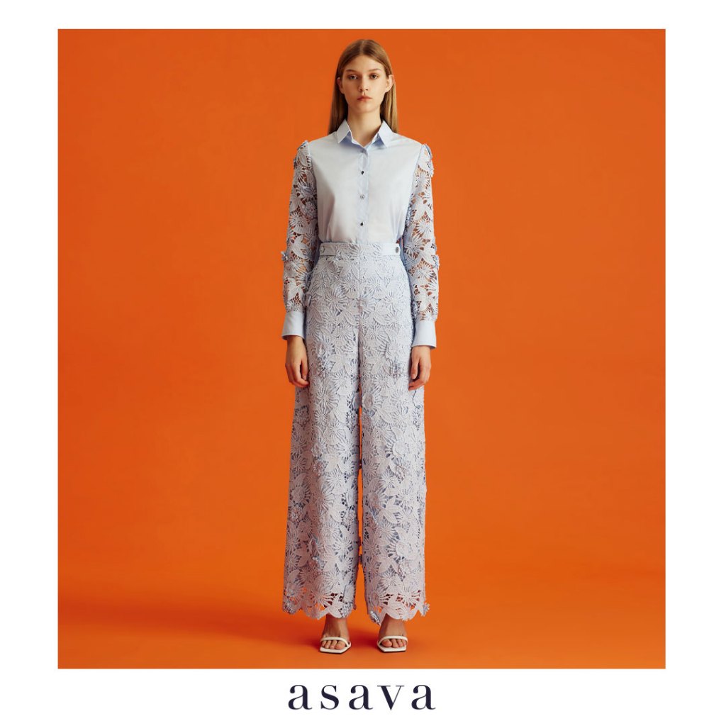[asava aw24] Daniella Floral-lace Culotte Pants กางเกงผู้หญิง ทรงคูลอต ขายาว เอวสูง กระเป๋าข้าง แต่งกระดุมที่เอว