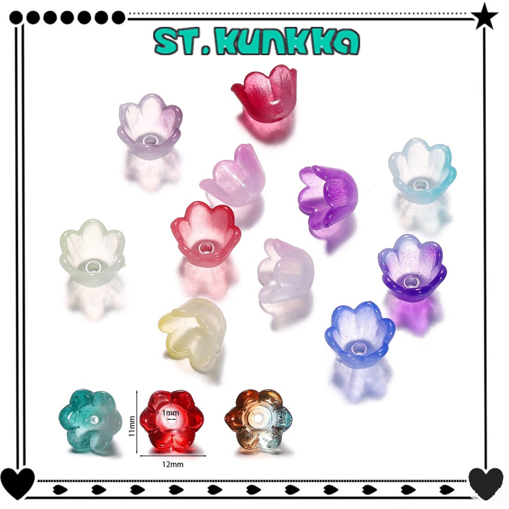 St kunkka 30 ชิ้น ลูกปัดแก้ว 10.5 * 11.5 มม.พร้อมฐานดอกไม้ ไล่โทนสี สําหรับสร้อยคอ สร้อยข้อมือ DIY