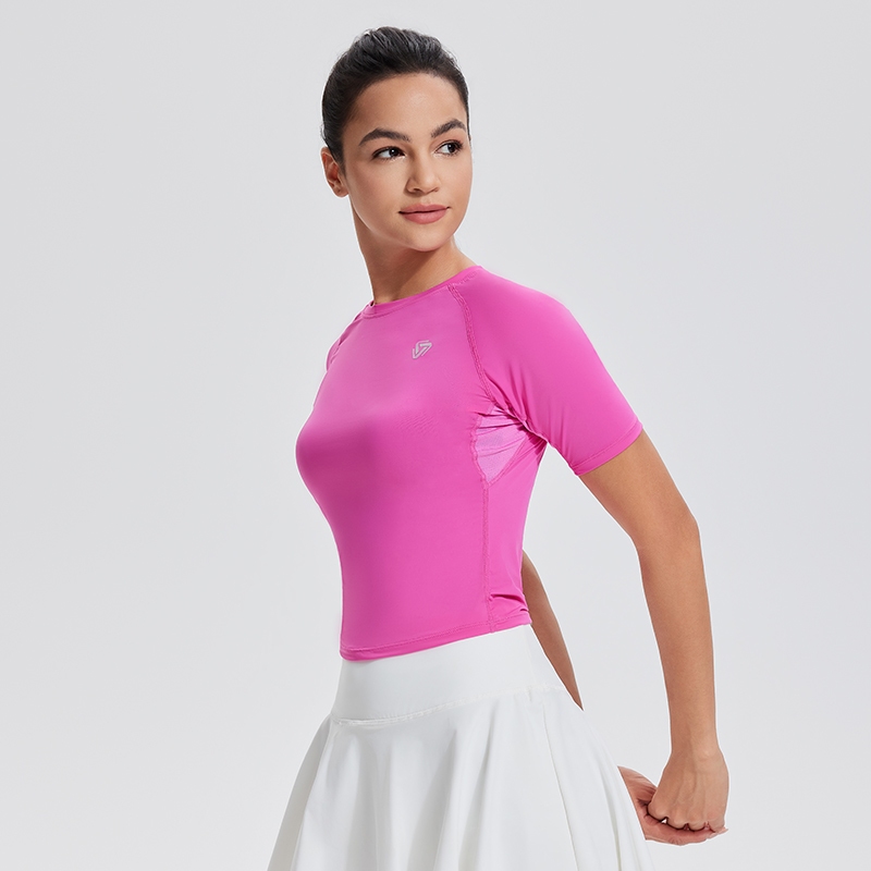 Cosleaf เสื้อครอปกีฬาปั่นจักรยาน วิ่ง ฟิตเนส ทรงสลิมฟิตสีสันสดใสผ้าไลคร่าแห้งไวมีความยืดหยุ่นสูงใส่สบาย - รูปที่ 3