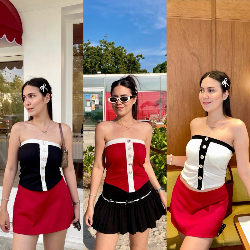 🌹Irine Tube🌹 เสื้อเกาะอก งานเสริมฟองน้ำ ดีเทลสวยมาก  ใส่ง่ายด้วยงานสม็อคหลังปรับตามหุ่น