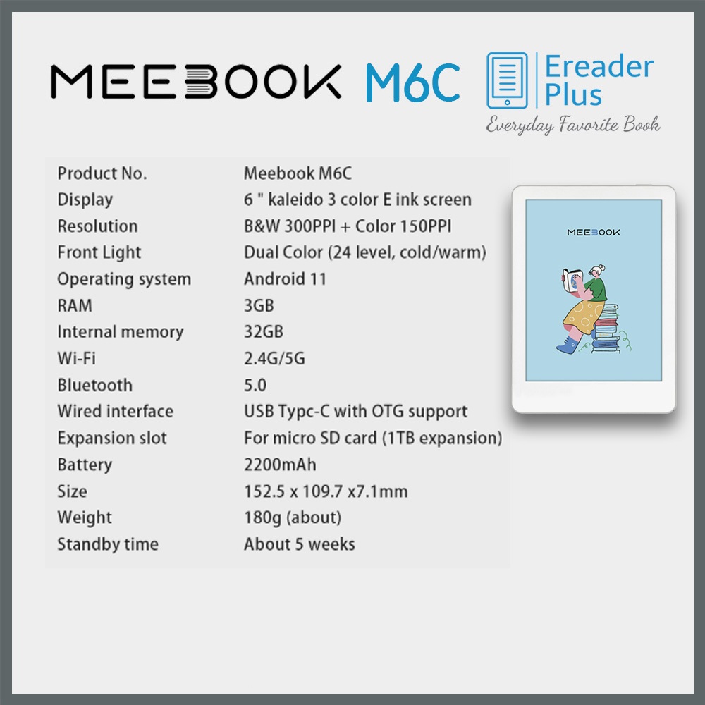 ทักแชท เพื่อรับส่วนลด 1000 Coin Meebook M6C eBook Reader 2024  หน้าจอ E Ink สี 3 ชั้น ขนาด 6 นิ้ว - รูปที่ 2