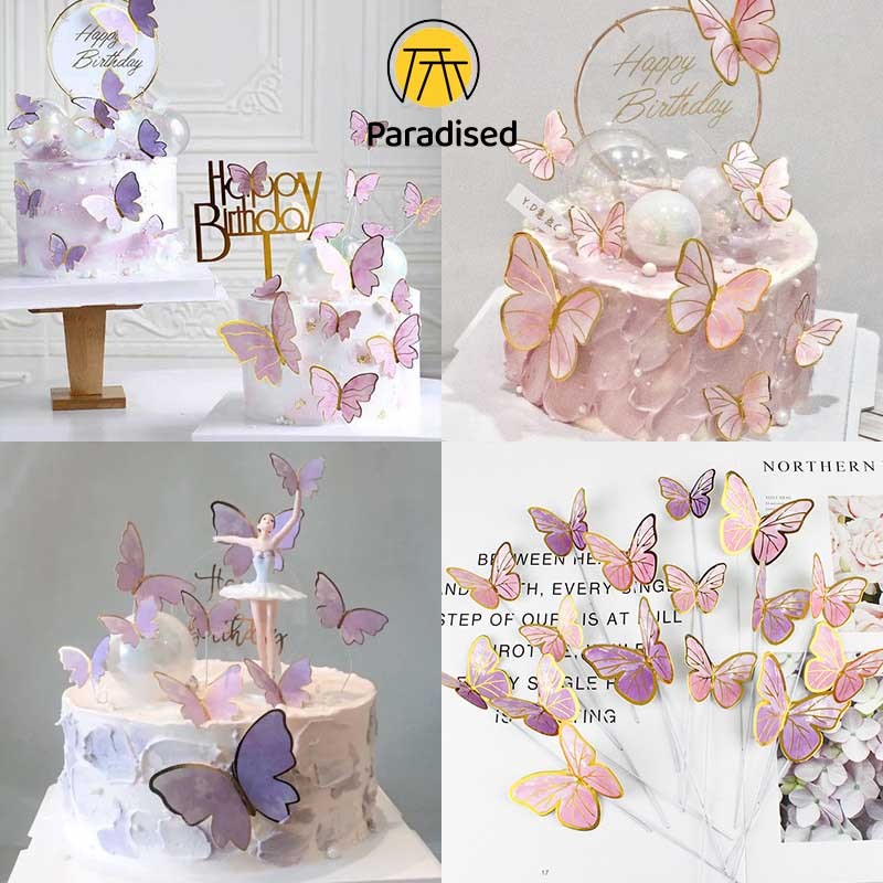 💕 10Pcs ป้ายปักผีเสื้อตกแต่งเค้ก ท้อปเปอร์ผีเสื้อ cake topperผีเสื้อ