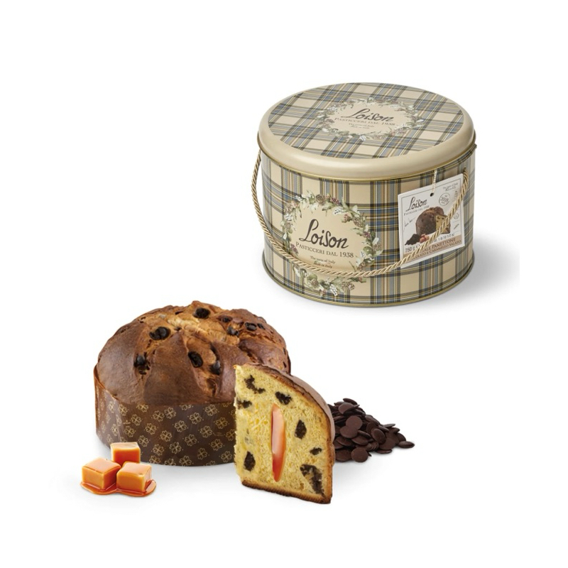 Loison Chocolate & Salted Caramel Panettone in Limited Edition Tartan Tin 750g