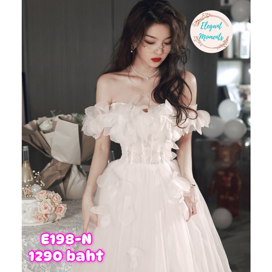พร้อมส่งจากไทย ชุดแต่งงาน E198-N ชุดเจ้าสาว ชุดถ่ายพรีเวดดิ้ง ชุดafter party ชุดงานหมั้น เดรสยาว เดรสมินิมอล