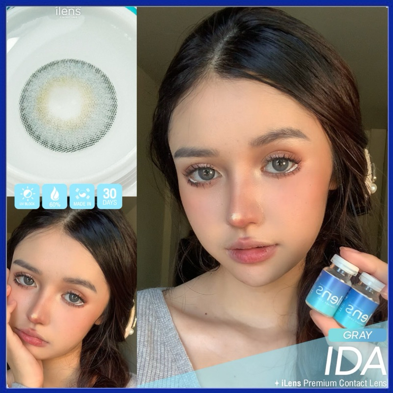 มี อย 💯 คอนแทคเลนส์ มีค่าสายตา🐬 IDA 🐬 ขนาดกลาง ( ilens )  ค่าอมน้ำ 60%  Gray / Brown
