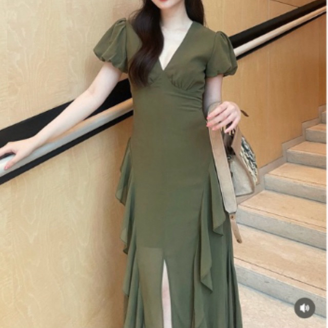 ส่งต่อ เดรสออกงาน ชุดไปงานแต่ง แบรนด์  Firrr Ila Dress สี Olive Green ไซส์ L