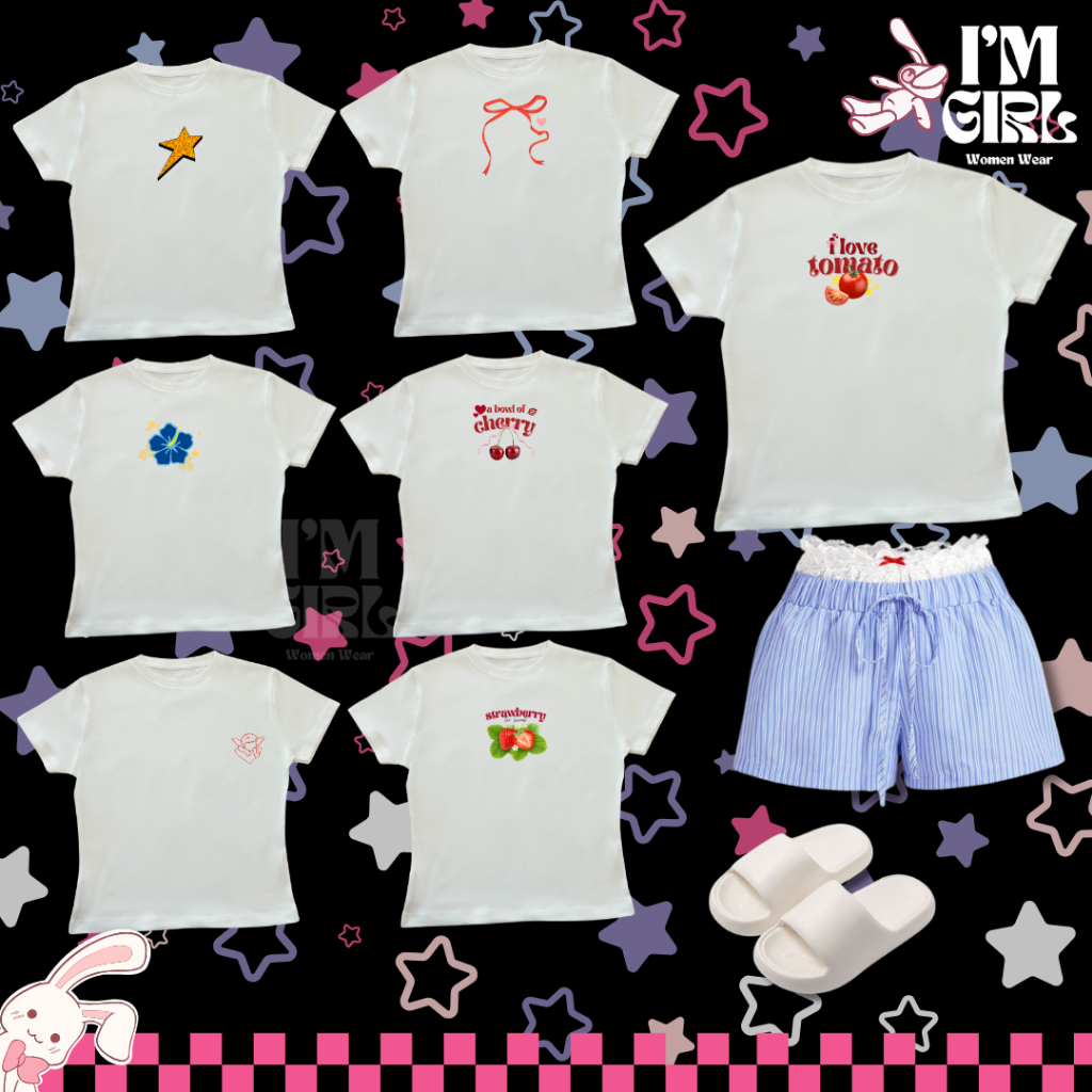 i'm girl (เสื้อทรง Baby tee) เสื้อครอป(สีขาว)เข้ารูป น่ารัก เนื้อผ้าคอตตอน100%