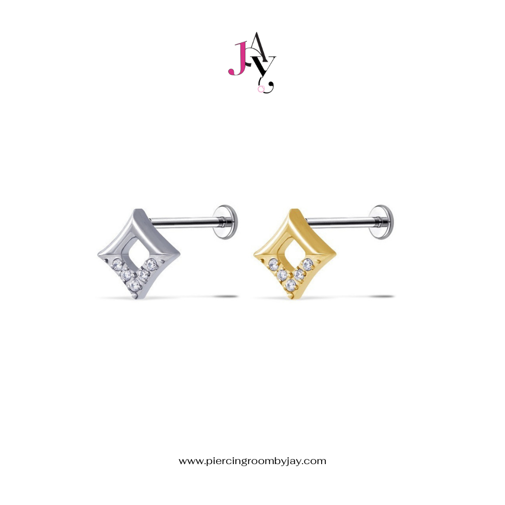 Piercingroom by Jay จิว/ต่างหูแป้นแบน สำหรับผิวแพ้ง่าย Square Wink CZ Titanium เกรดการแพทย์ (ราคาต่อชิ้น)