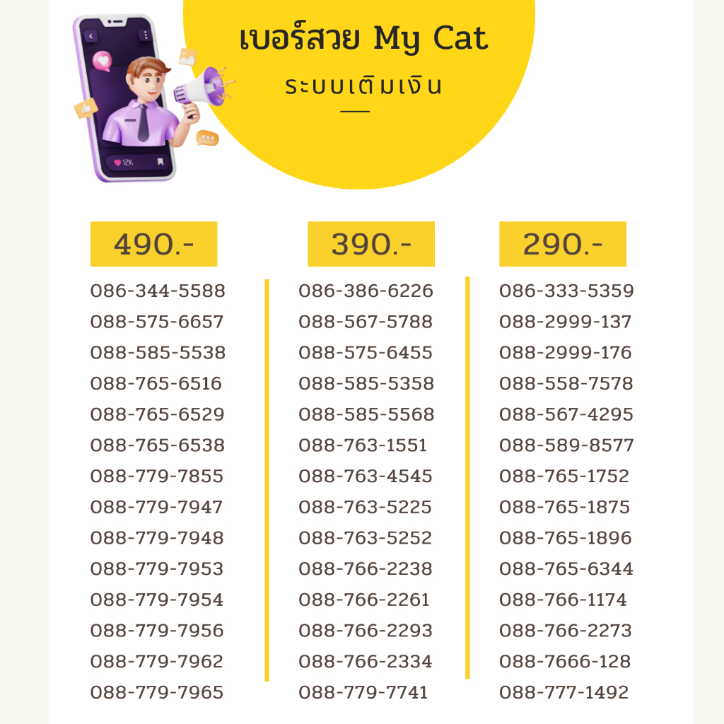 เบอร์สวย เบอร์จำง่าย ! ซิมเติมเงิน MY CAT รองรับเก็บเงินปลายทาง