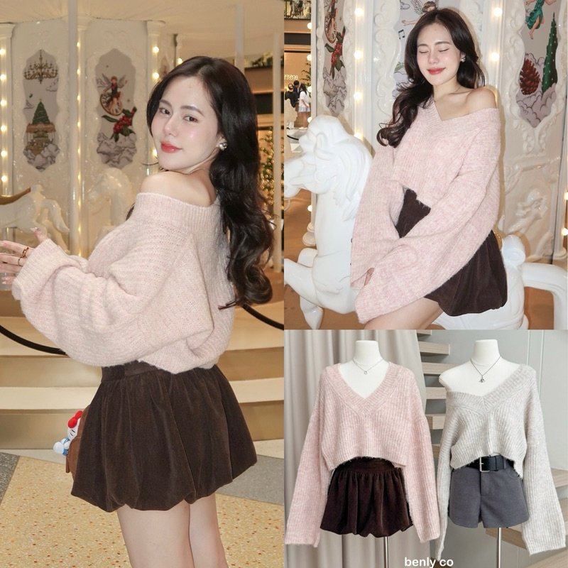 ♡BY0174 Fluffy crop oversize ผ้าไหมพรมทอเนื้อหลวม นุ่มนิ่ม benly co