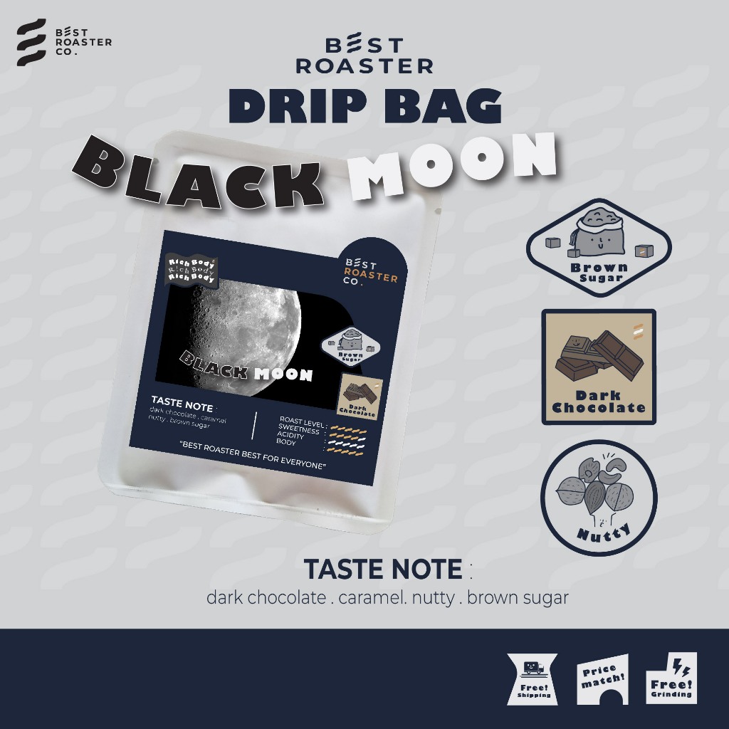 สินค้าขายดี กาแฟดริปแบบซอง Dripbag Black moon แบบซอง กาแฟไม่เปรี้ยว หอมเข้ม