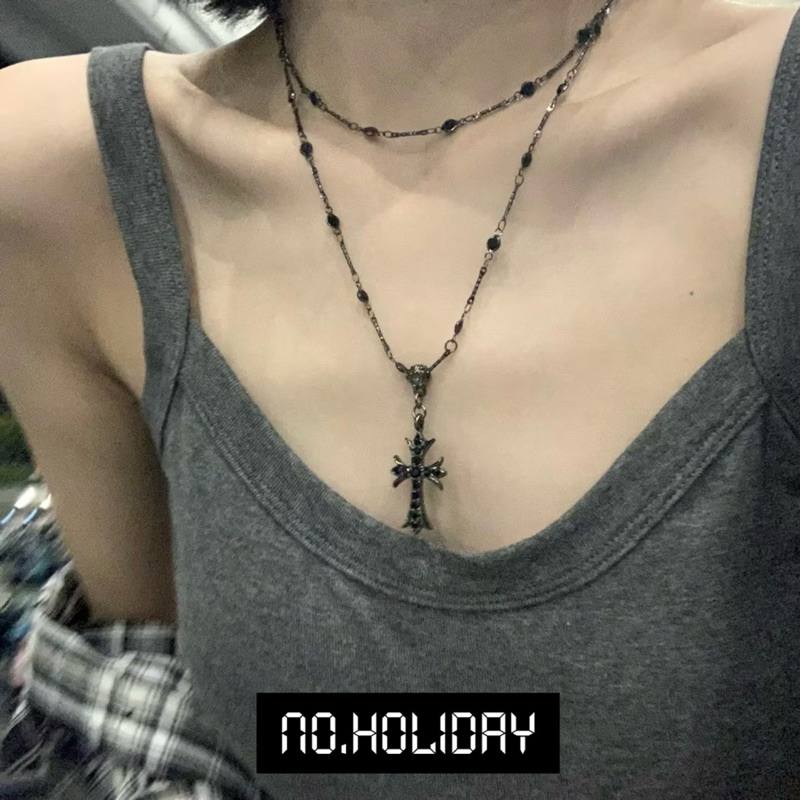 🎯พร้อมส่ง🎯สร้อยคอกางเขนดำ2เลเยอร์🪼Y2K’style🪼จัดส่งเร็ว 1-2 วัน📍