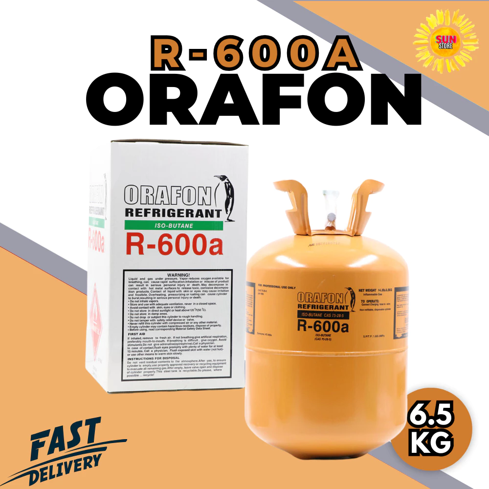 น้ำยาแอร์ R600a ยี่ห้อ ORAFON หรือ SP บรรจุน้ำยา 6.5KG. แบรนด์คนไทย คุณภาพมาตรฐานโรงงาน
