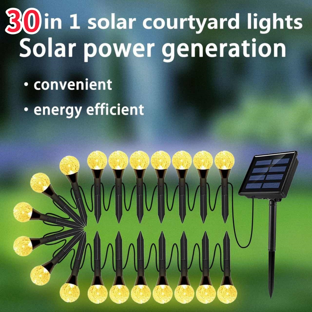 30 in 1แผงโซลาร์เซลล์แจ้งสวนโคมไฟสนามหญ้าLED ไฟโซล่าเซลล์ปิด-เปิด อัตโนมัติโคมไฟสนามหญ้ากันน้ำ กันแดด และกันสนิม