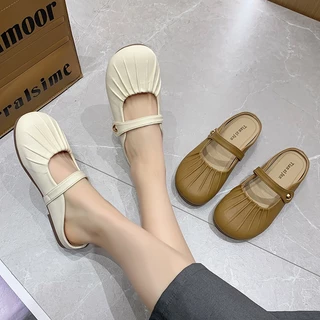 รองเท้าแตะเปิดส้น สไตล์เเมรี่เจน พื้นนิ่มมาก ใส่ สบาย สีสันเรียบ พร้อมจัดส่งที่ไทย