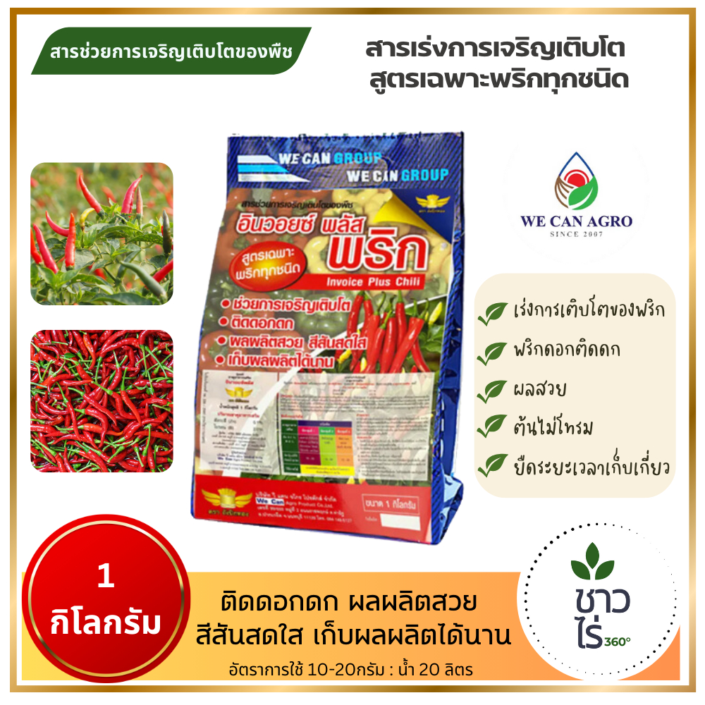 อินวอยซ์ พลัส พริก 1 กิโลกรัม ตราถังปีกทอง เร่งการเจริญเติบโตของพริกทุกชนิด เจริญเติบโต ติดดอกดก ผลผลิตสวย สีสันสดใส – โปรปัง