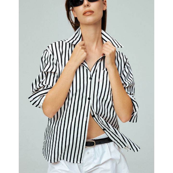 Rally Lighthouse Striped Shirt - เสื้อเชิ้ตแขนยาวผ้าคอตตอนลายทาง