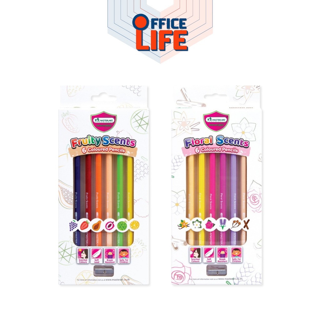 Master Art (มาสเตอร์อาร์ต) สีไม้ ดินสอสีไม้ 6 สี 6 กลิ่น Fruity Scents และ Floral Scen ( 1 กล่อง )