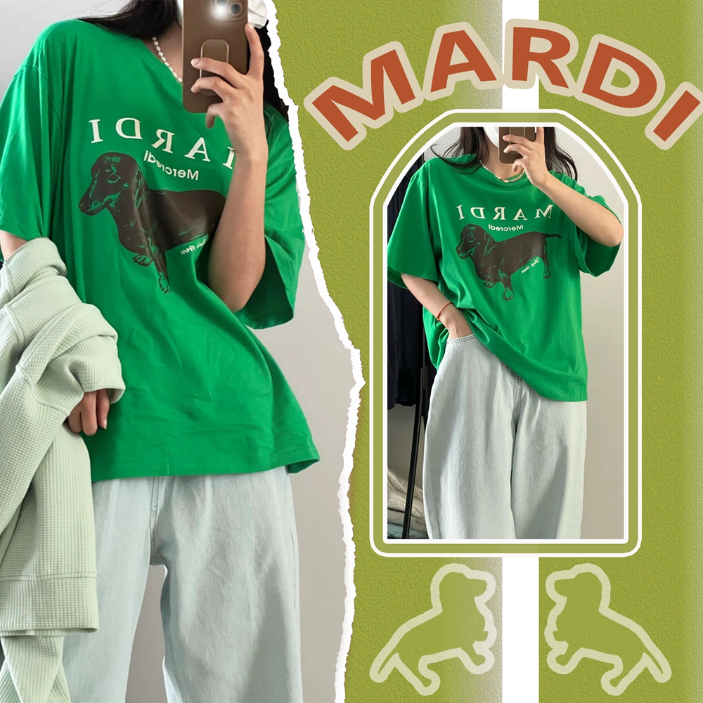 แท้ / พร้อมส่ง New เสื้อยืด MARDI MERCREDI สําหรับเสื้อยืดผู้หญิง DDANJI_GREEN แฟชั่นสไตล์เกาหลี 100% COTTON ฟรีไซซ์