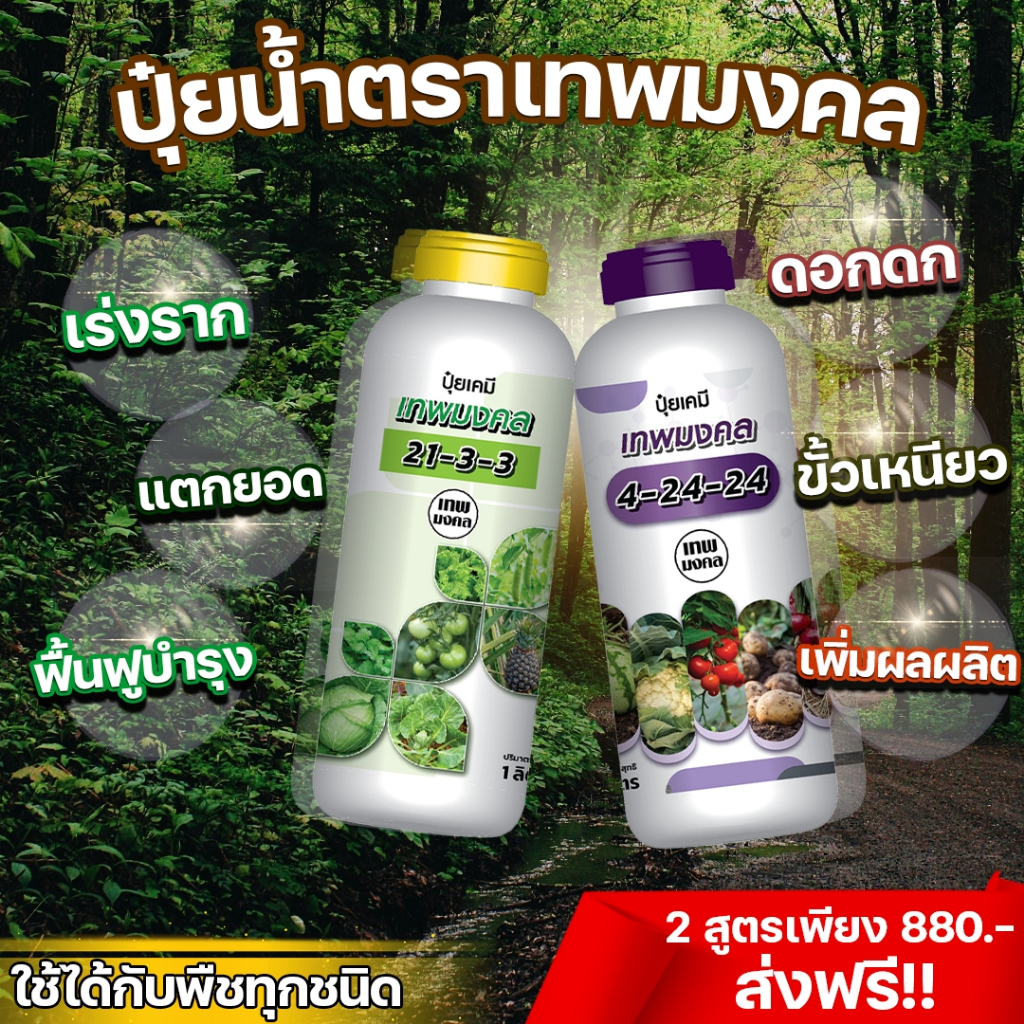 เซตคู่ ส่งฟรี ปุ๋ยน้ำ 21-3-3 และ 4-24-24 ตราเทพมงคล เร่งโต เร่งดอก เพิ่มผลผลิต ลูกใหญ่ รสชาติหวาน ขนาด 1ลิตร